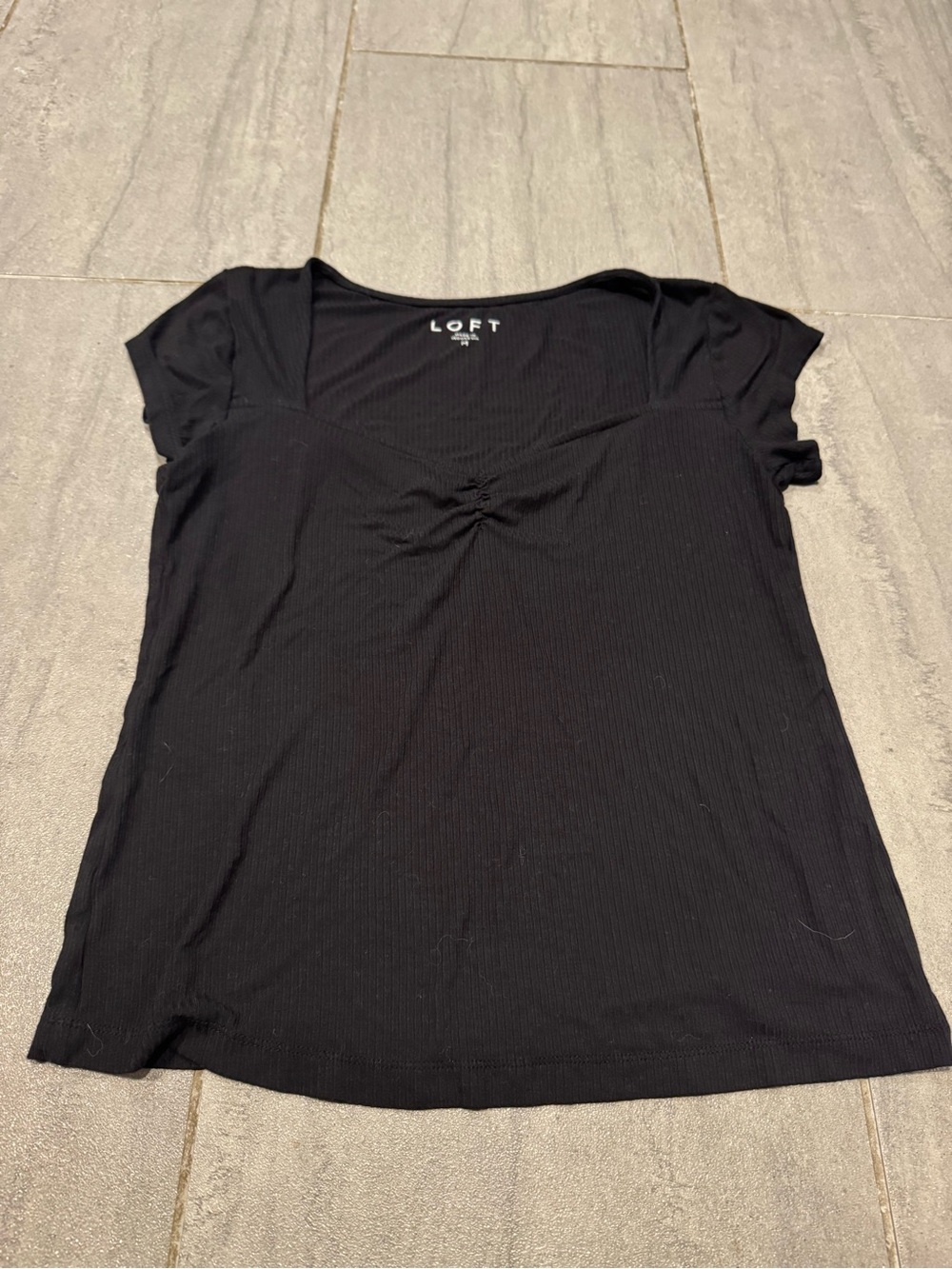 LOFT Black Ribbed Short Sleeve Sweetheart Blouse Top Size Medium